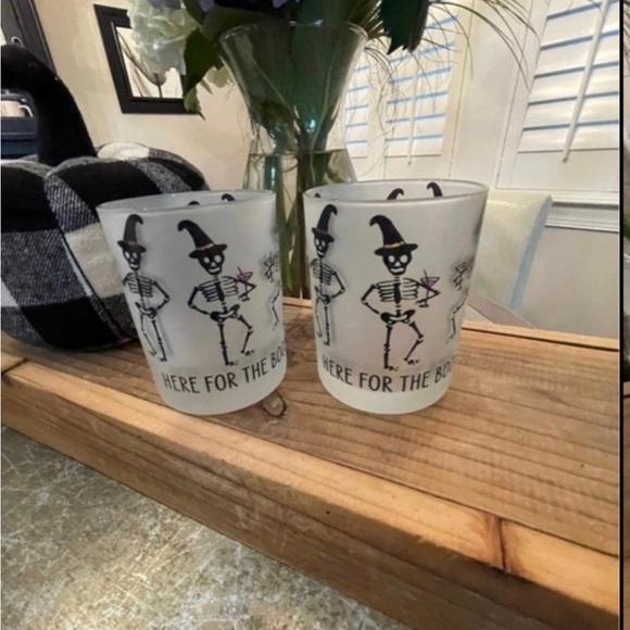 ALBERTO CULVER HALLOWEEN SKELETON OLD FASHION BAR DRINK GLASSES - Picture 2 of 6